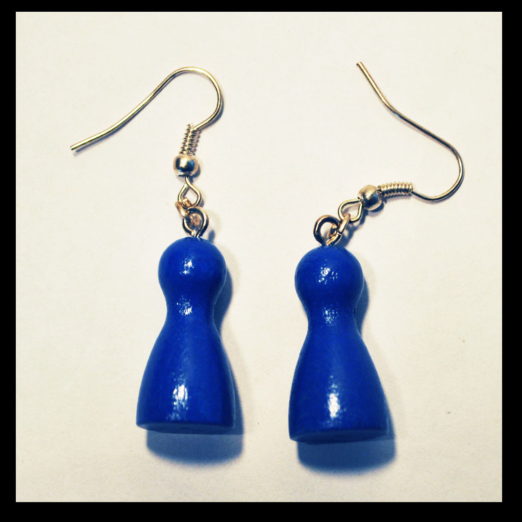 boucles d'oreilles pions bleus