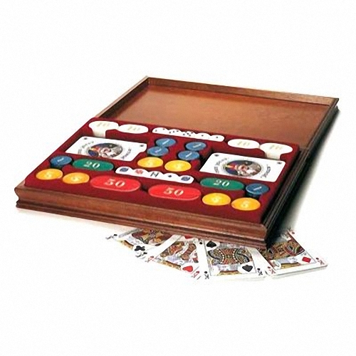 Coffret Multijeux En Bois : Rami, Jetons, Dés, Dés Poker