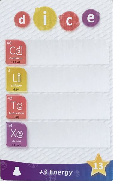 Periodic - A Game Of The Elements - Dice Goal Card