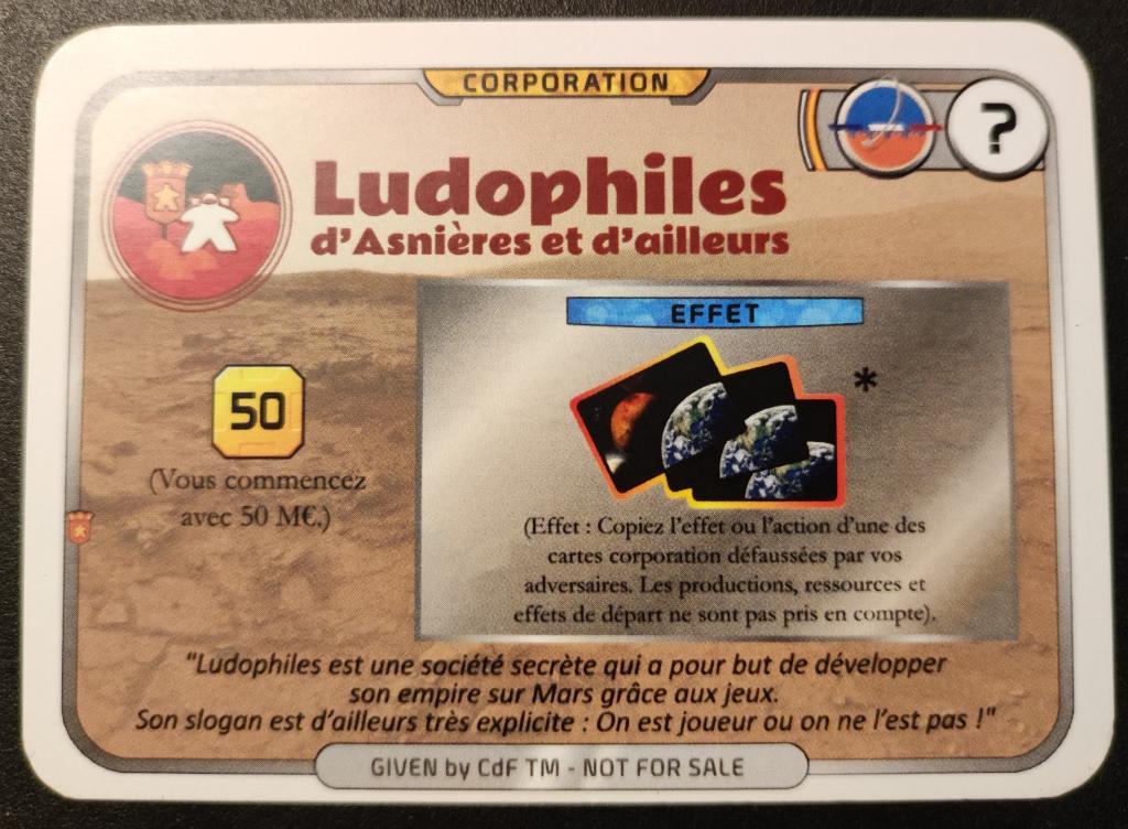 Terraforming Mars - Carte Promo fan made - Ludophiles D'asnières Et D'ailleurs