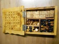 Image de Coffret En Bois D'olivier Ciré Verni Multi Jeux Echec-dame-solitaire-domino
