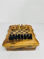 Boîte de Coffret En Bois D'olivier Ciré Verni Multi Jeux Echec-dame-solitaire-domino