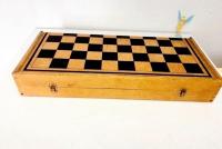 Boîte de Coffret Jeu D'échecs Et Dames En Bois Pliant Vintage
